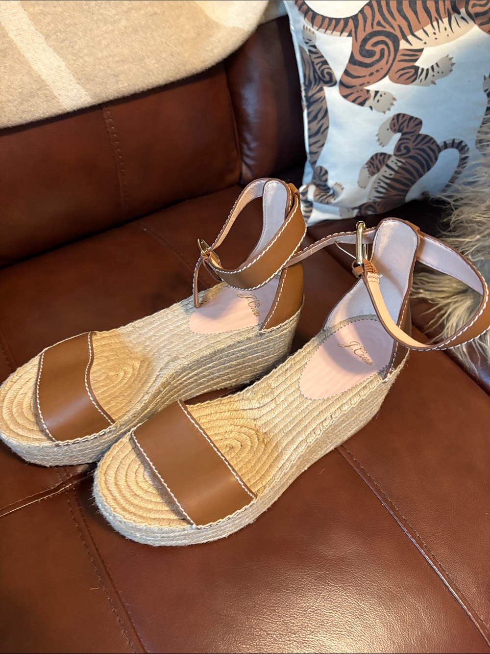 J. CREW Wedge Espadrille Sandals in Tan with Ankle Strap 9